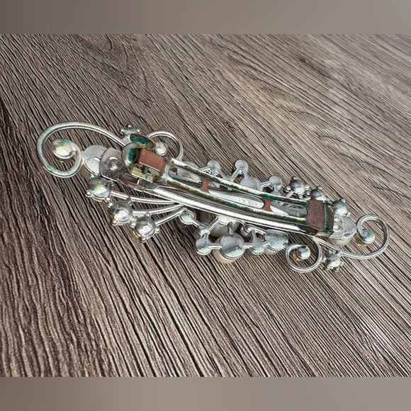 Vintage Elegant Silver and Pearl Rhinestone Hair Clip Barrette - Picture 4 of 5